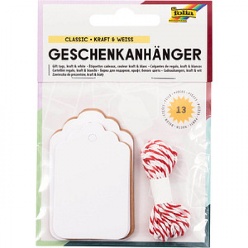 folia Geschenkanhänger weiß, natur Set Classic 12 St.