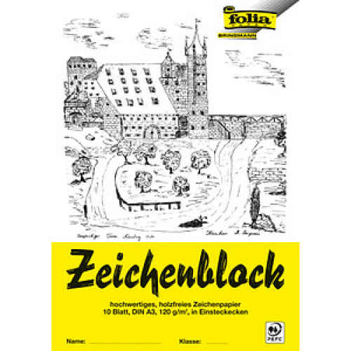 10 folia Zeichenblock mit Leinenecken DIN A3