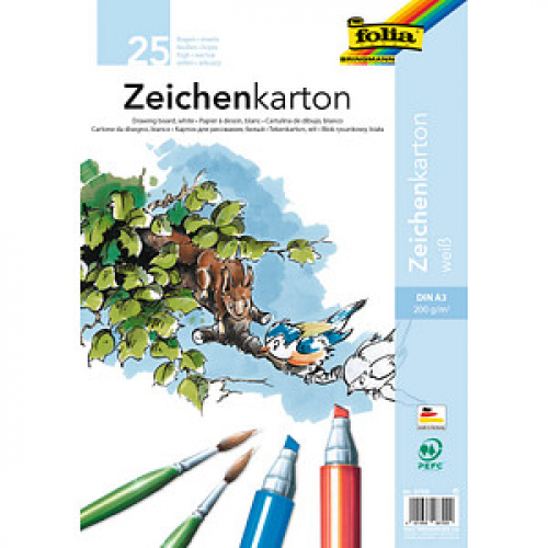 folia Tonpapier Zeichenkarton weiß 200 g/qm 25 St.