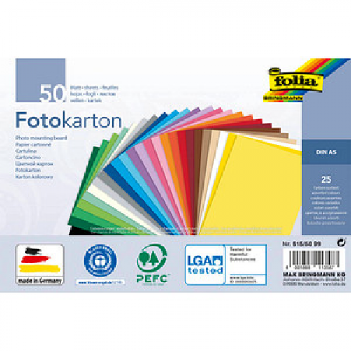 folia Fotokarton farbsortiert 300 g/qm 50 Blatt