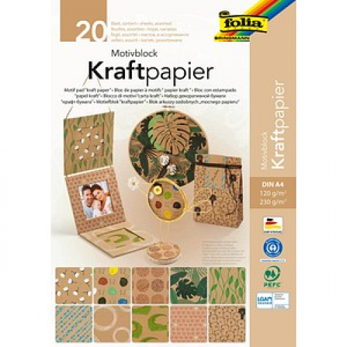 folia Motivblock Kraftpapier 2 farbsortiert 120/230 g/qm 20 Blatt