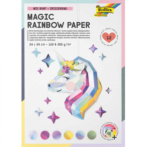 folia Tonpapier Magic Rainbow Paper farbsortiert 120 / 250 g/qm 12 Blatt