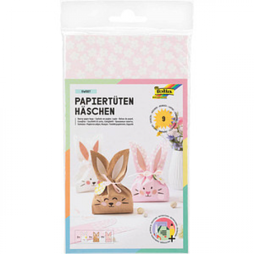 folia Bastelset Papiertüten-Set Häschen braun/rosa/weiß 9 St.