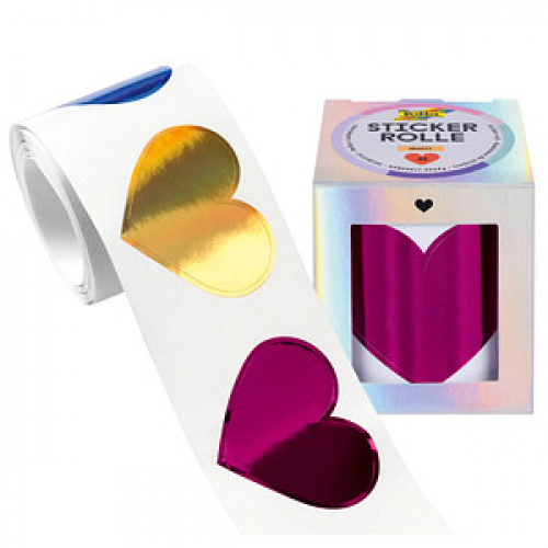 folia Aufkleber Hearts Herzen, pink/gold/blau, 48 St.