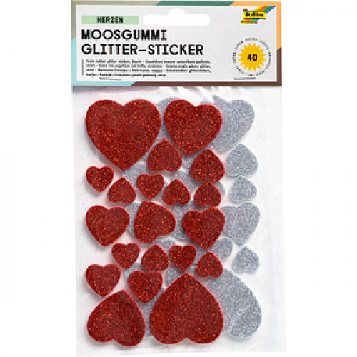 folia Moosgummi Glitter Herzen rot und silber 40 St.