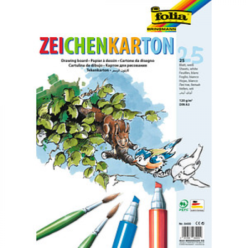 folia Tonpapier Zeichenkarton weiß 120 g/qm 25 Blatt