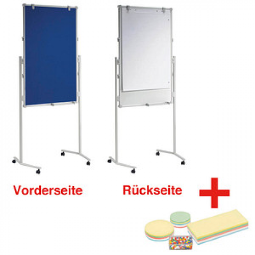 AKTION: MAUL Moderationswand MAULpro 75,0 x 120,0 cm blau, weiß + GRATIS Moderations-Starter-Set, bestehend aus je 120 Moderationskarten Ø 9,5 cm, Ø 13,5 cm, 9,5 x 20,0 cm, 200 Signal-Nadeln