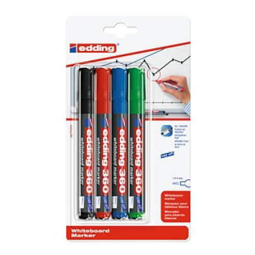 edding 360 Whiteboard-Marker farbsortiert 1,5 - 3,0 mm, 4 St.