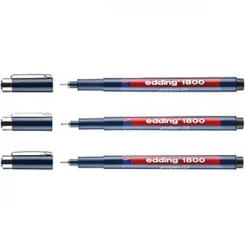 edding 1800 profipen Fineliner schwarz 0,1 + 0,3 + 0,5 mm, 3 St.