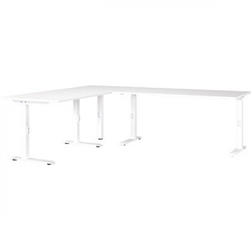 GERMANIA Mailand höhenverstellbarer Schreibtisch weiß L-Form, C-Fuß-Gestell weiß 240,0 x 200,0 cm