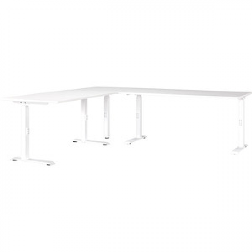 GERMANIA Mailand höhenverstellbarer Schreibtisch weiß L-Form, C-Fuß-Gestell weiß 260,0 x 200,0 cm