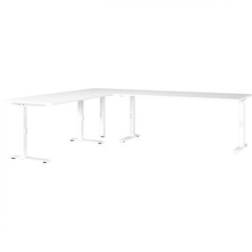 GERMANIA Mailand höhenverstellbarer Schreibtisch weiß L-Form, C-Fuß-Gestell weiß 260,0 x 220,0 cm