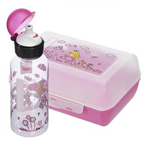 emsa Kinder Trinkflasche & Lunchbox Prinzessin transparent, rosa, 1 Set