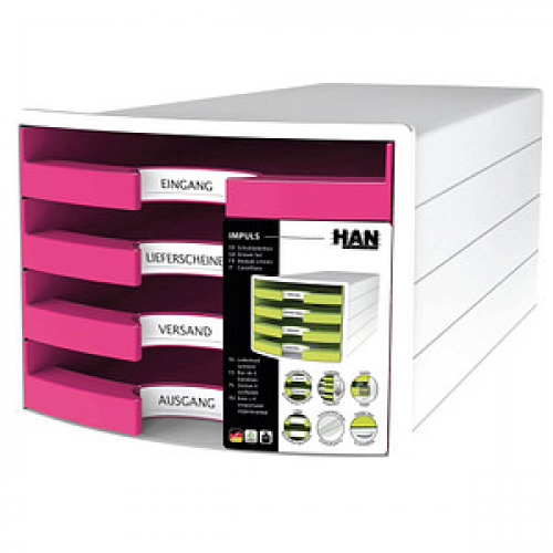 HAN Schubladenbox IMPULS  pink 1013-56, DIN C4 mit 4 Schubladen