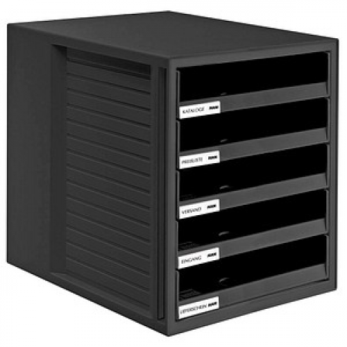 HAN Schubladenbox Schrank-Set  schwarz 1401-13, DIN C4 mit 5 Schubladen