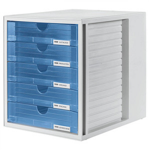 HAN Schubladenbox  blau-transparent 1450-64, DIN A4 mit 5 Schubladen