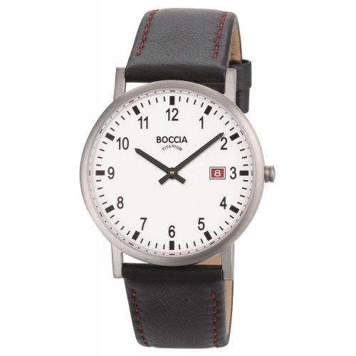 Boccia 3662-01 Herrenuhr Titan mit Lederband Schwarz