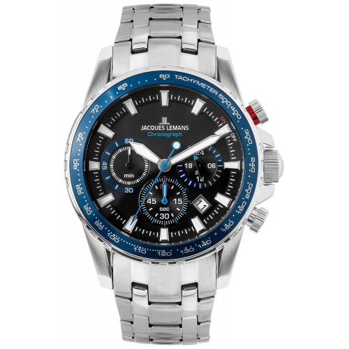 Jacques Lemans 1-2099E Herrenuhr Chronograph Liverpool Stahl/Blau