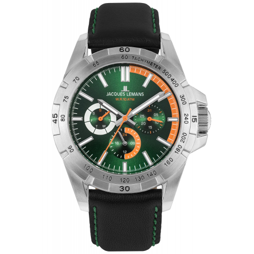 Jacques Lemans 42-11D Herren-Multifunktionsuhr Sports Grün/Orange