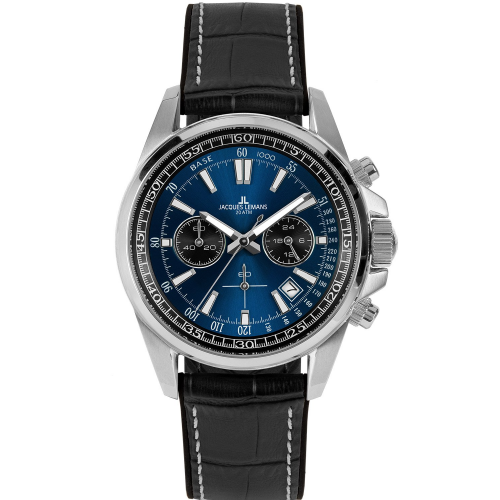 Jacques Lemans 1-2117S Herrenuhr Chronograph Liverpool Schwarz/Blau