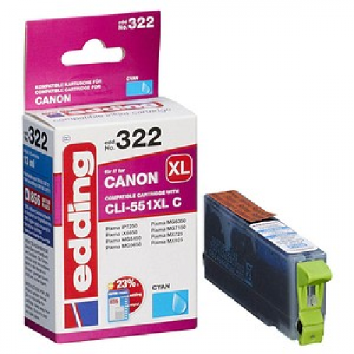 edding EDD-322  cyan Druckerpatrone kompatibel zu Canon CLI-551 XL