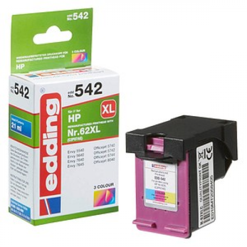 edding EDD-542  color Druckerpatrone kompatibel zu HP 62XL (C2P07AE)