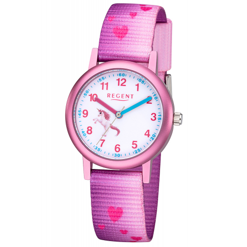 Regent F-1207 Kinderuhr für Mädchen Einhorn Pink Ø 30 mm