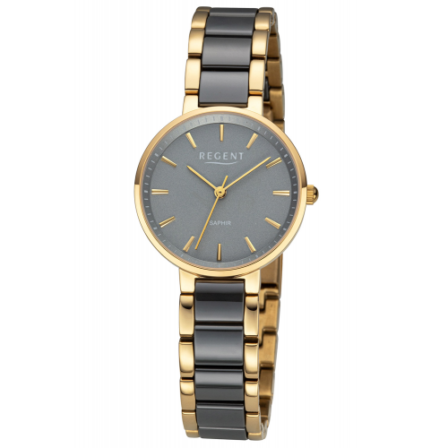 Regent 12211130 Damen-Armbanduhr Keramik Goldfarben/Grau