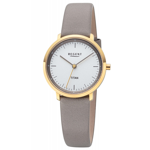 Regent 12090370 Damen-Armbanduhr Titan Taupe/Goldfarben