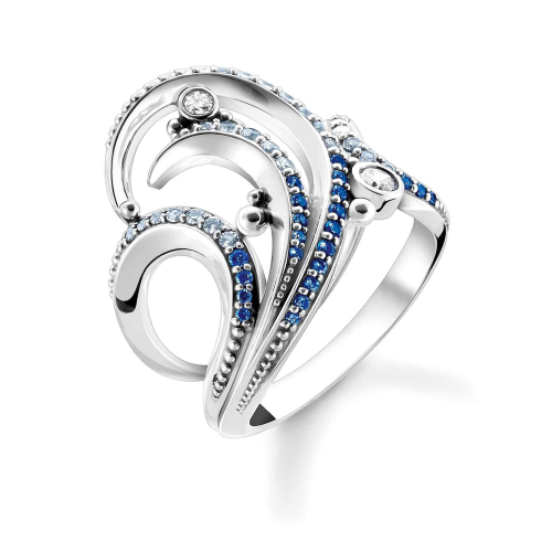 Thomas Sabo TR2378-644-1 Damen-Ring Welle mit Blauen Steinen