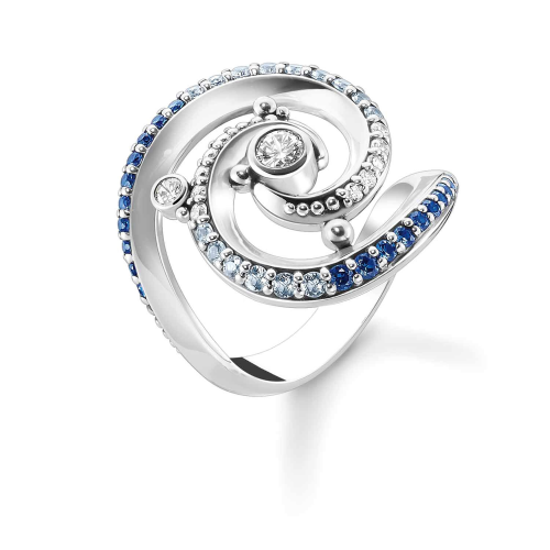 Thomas Sabo TR2381-644-1 Silberring für Damen Welle mit Blauen Steinen