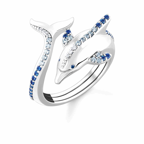 Thomas Sabo TR2384-644-1 Silberring Delfin mit Blauen Steinen