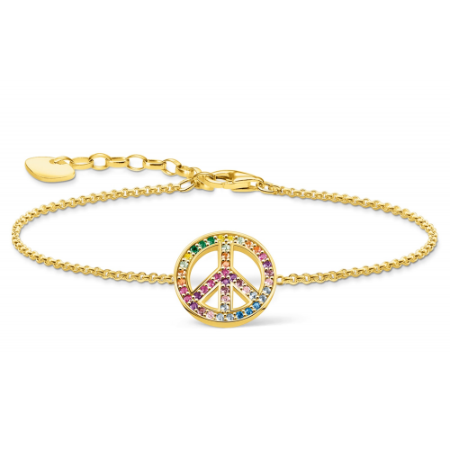 Thomas Sabo A2071-996-7-L19v Damen-Armband Peacezeichen Goldfarben Bunt