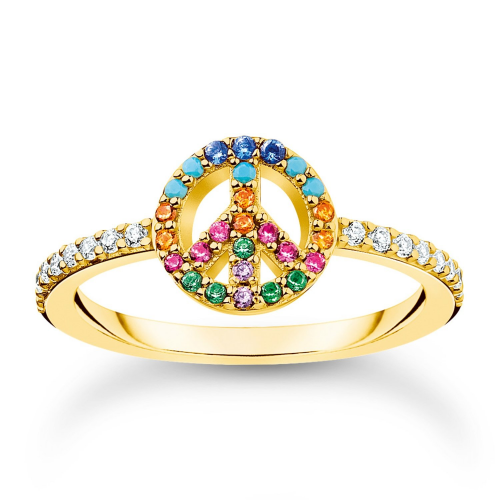 Thomas Sabo TR2373-488-7 Damen-Ring Peace Goldfarben Bunte Steine