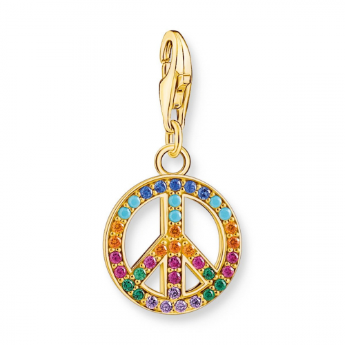 Thomas Sabo 1898-488-7 Charm-Anhänger Peace Zeichen Goldfarben mit Bunten Steinen