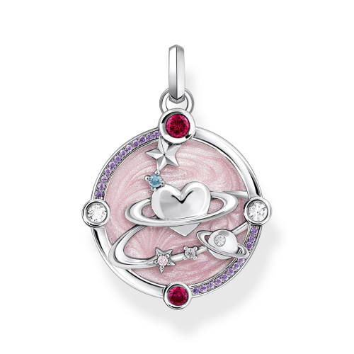 Thomas Sabo PE959-340-9 Ketten-Anhänger Rosa mit Herzplanet und Steinen Silber