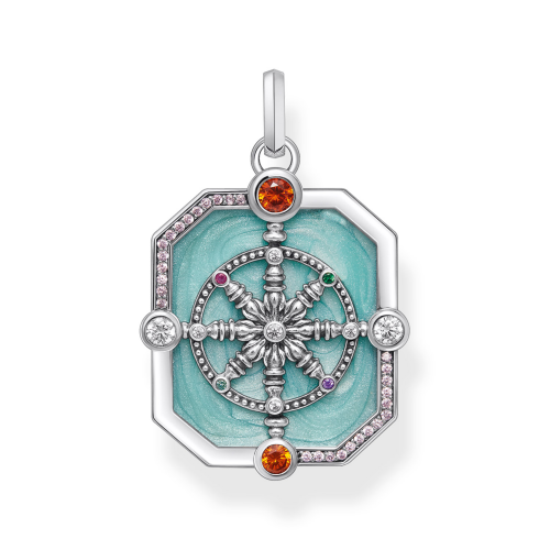 Thomas Sabo PE961-340-7 Anhänger Wheel of Karma türkis mit bunten Steinen Silber