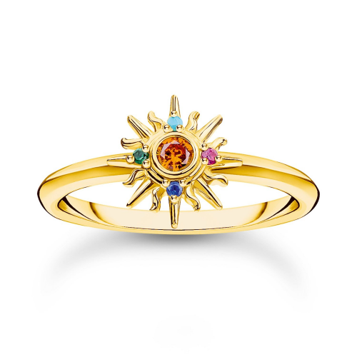 Thomas Sabo TR2458-488-7 Damen-Ring mit Sonne und Bunten Steinen Goldfarben