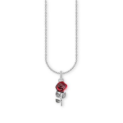 Thomas Sabo KE2219-664-10-L45V Damen-Halskette mit rotem Rosen-Anhänger Silber