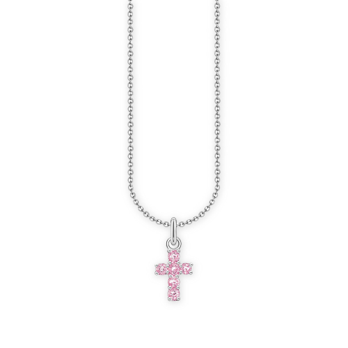 Thomas Sabo KE2226-051-9-L45V Damen-Halskette mit rosa Kreuz-Anhänger Silber