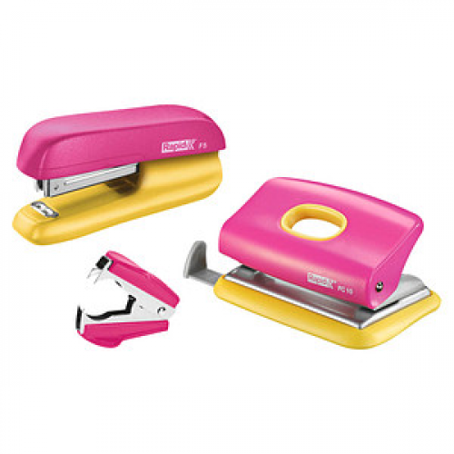 Rapid Locher und Heftgeräte Set Mini pink/gelb