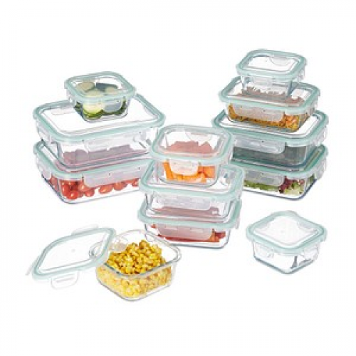 relaxdays Frischhaltedosen-Set 6,5/7,5/8,0 cm hoch transparent 3x 0,3/2x 0,4/3x 0,5/2x 1,0/2x 1,4 l, 1 Set