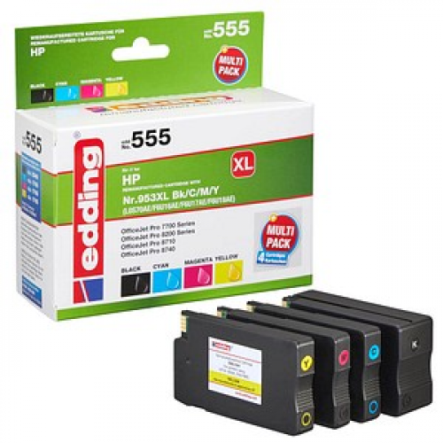 edding EDD-555  schwarz, cyan, magenta, gelb Druckerpatronen kompatibel zu HP 953XL (3HZ52AE), 4er-Set