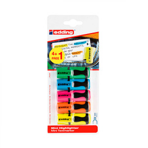 4 + 1 GRATIS: edding 7 Mini Textmarker farbsortiert, 4 St. + GRATIS 1 St.