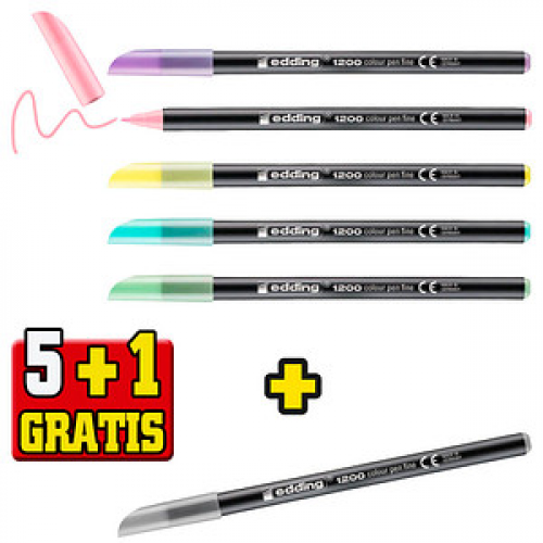 5 + 1 GRATIS: edding 1200 Filzstifte farbsortiert, 5 St. + GRATIS 1 St.