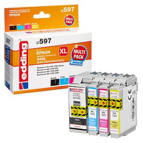 edding EDD-597  schwarz, cyan, magenta, gelb Druckerpatronen kompatibel zu EPSON 34XL / T3476XL, 4er-Set