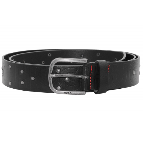 HUGO 50487038-001 Herrengürtel Leder Schwarz Glau-Studs