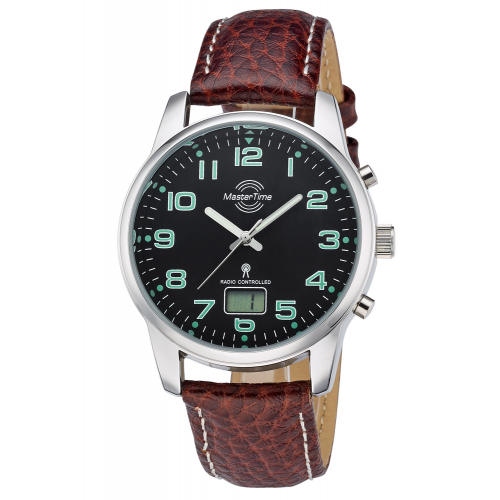 Master Time MTGA-10426-22L Herren-Funkuhr Basic Lederband Braun