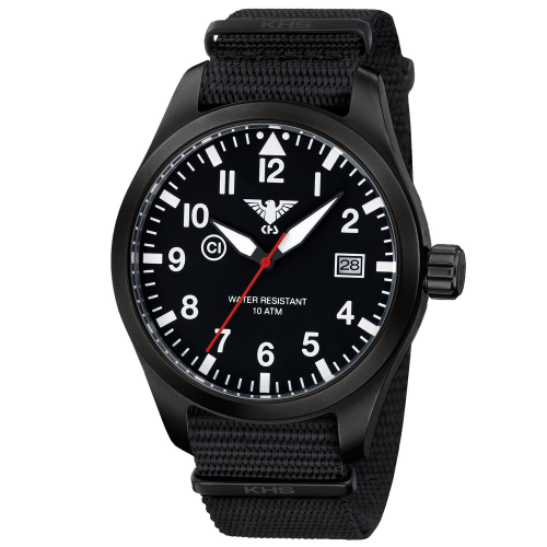 KHS AIRBS.NB Herrenuhr Airleader Black Steel Natoband Schwarz