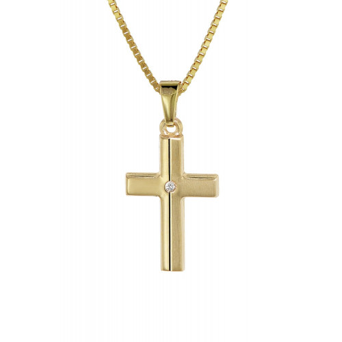 trendor 08516 Kinder Kreuz Gold 333 mit Zirkonia und goldplattierte Kette